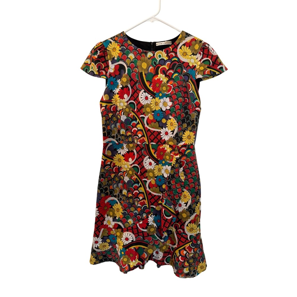 Alice + Olivia Kirby Ruffled Stretch Cotton Dress Floral Melody Size 10
